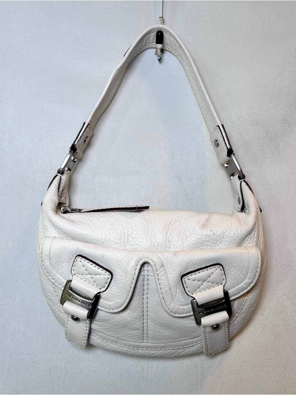 Michael Kors White Pebbled Leather Hobo Shoulder Bag